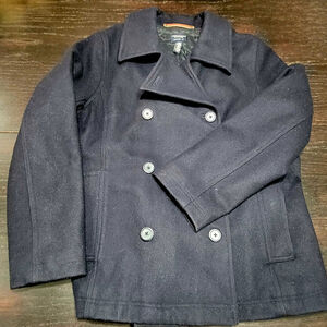 American Eagle Mens Wool Pea Coat Black Double Breasted Jacket XL